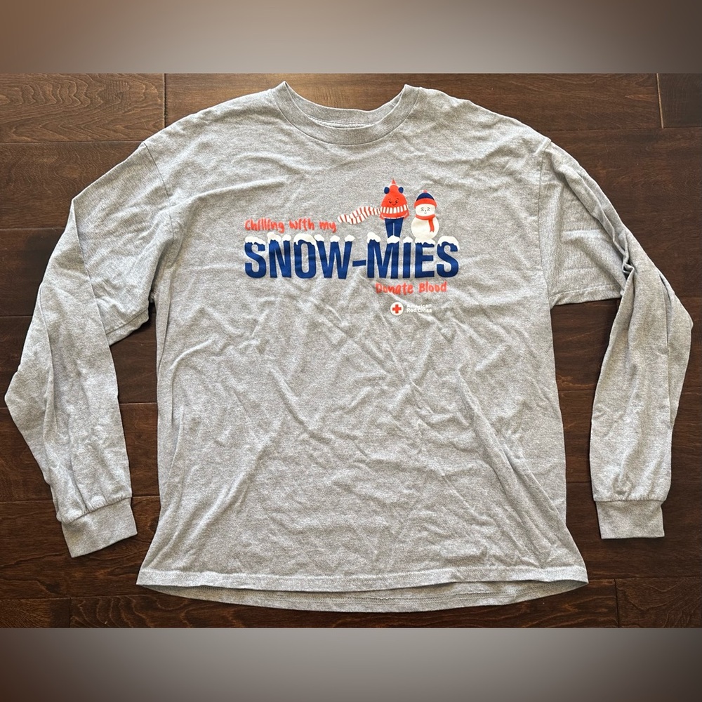 Women’s American Red Cross Chilling With My Snow-mies Grey Long Sleeve Shirt- XL